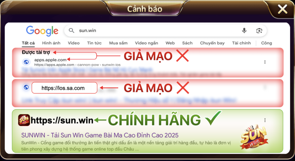Cảnh báo giả mạo cổng game Sunwin